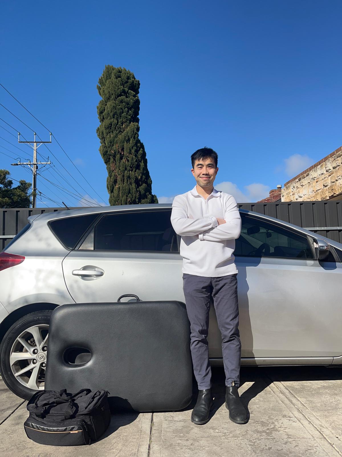 Philip Chau Mobile Physiotherapy Setup with Car and Treatment Table